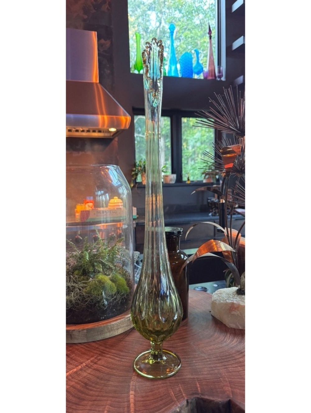 Vintage Fenton Colonial Green Thumbprint Swung Vase 20"